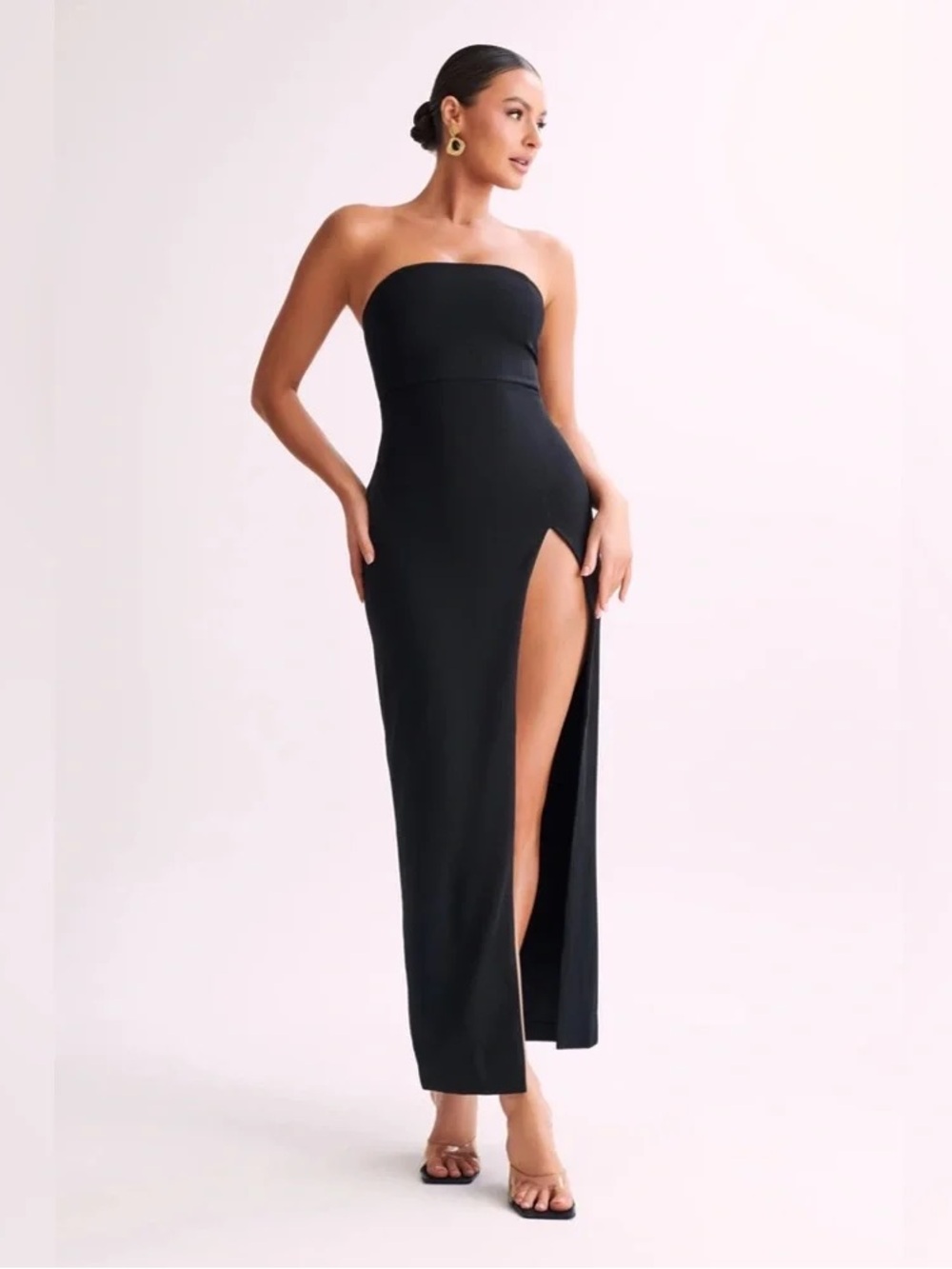 MESHKI Rachel Maxi strapless Black Dress with Slit
